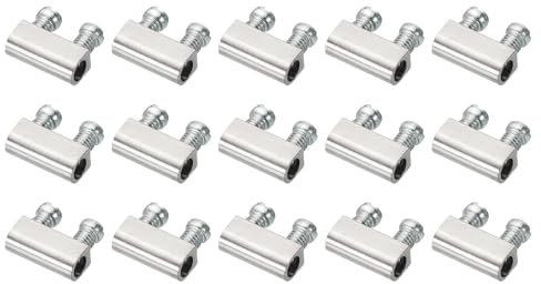 TOP-VIGOR 15Pcs Steel Wire Rope Cable Clamp, M3 Double Hole Wire Rope Clips 3.0mm Line Hole with End Screw Stopper Silver Tone