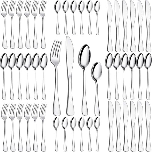 48 Pieces Cutlery Set, PionStar Stainless Steel Cutlery Set for 12 People, Cutlery Set Include Knives, Forks, Spoons and Teaspoons, Dishwasher Safe/Mirror Polished, Flatware Set for Kitchen