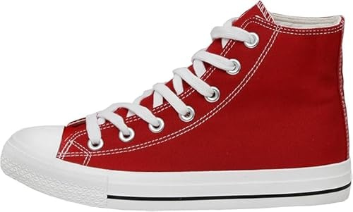 Divadames Womens High Top Lace Up Flat Canvas Pumps Ladies Casual Plain Shoes Size (Wine, UK Footwear Size System, Adult, Women, Numeric, Medium, 8)