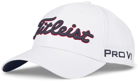 Titleist Gorra de béisbol Tour Performance para Hombre, Blanco/Azul Marino/Rojo, Talla única