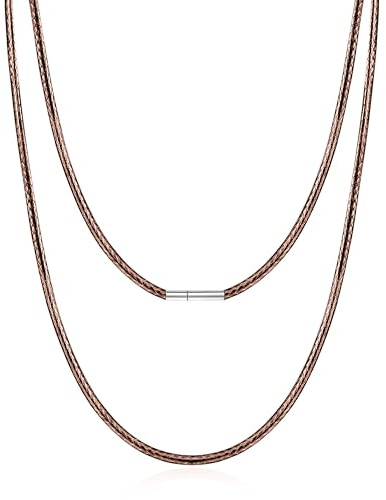 Brown Braided Leather 2MM/16 inches Necklace Cord for Men Women with Stainless Steel Clasp, Waterproof Woven Wax Rope Chain for Pendant with Delicate Gift