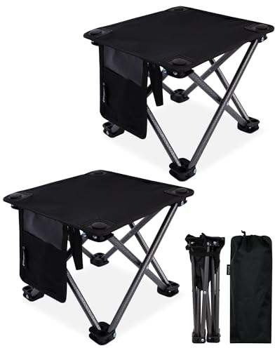 KingCamp 2 Pack Folding Camping Stool Lightweight Portable Seat up to 180kg | Compact Low Seat for Adults & Kids with 600D Oxford Fabric, Side Pocket & Carry Bag for Camping Fishing Hiking Picnic Outdoor