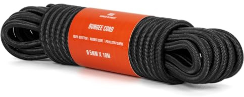 Manco Element Gummirep 5mm x 10m Gummisnöre Elastisk Snöre Sladd | Svart, Gummi & Polyester, Expanderrep, 100% Stretch, för Presenning, Släpvagn, Tältstång, Kajak, Ryggsäck, Spole