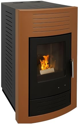 EIDER BIOMASA Estufa de Pellets MARTE – 8,55 kW – Rendimiento 90% – Tolva 17 kg – Hasta 252 m³ – Programación Semanal – Pantalla Digital – Salida 80 mm – Clase Energética A+ – Bronce
