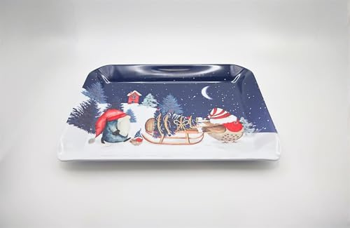 Maison & White Festive Forest Friends Gonk & Robin Scatter Tray | M&W | Christmas | Decorative Plastic Serving for Snacks and Meals | Lightweight Dinner Tray for Food Serving