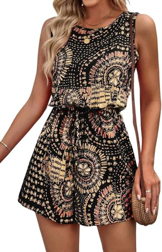 GORGLITTER Dam boho jumpsuit sommar kort breda shorts overall semester, svart, XXL