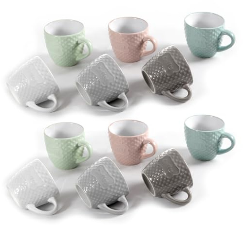 MAURY'S IL NUMERO UNO DEL RISPARMIO Set 6/12 Tazzine da Caffè - Colori Pastello, 100 cc, Rilievo a Pois, in Ceramica, Ideali per Espresso, Idea Regalo - 6 x 6h cm (12, Pastel)