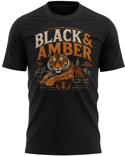 Hull Mens T Shirt - Black Amber 1904 Tiger Football City East Yorkshire Supporter Going Up Tee