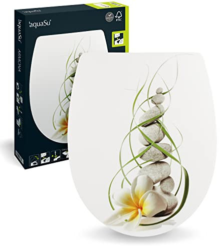 aquaSu® WC-Sitz mit Absenkautomatik, Wellness Dekor Armona, Thermoplast Toilettensitz mit Top-Fix Befestigung von oben, ovale Standard O-Form universal, Komfort WC Deckel & WC Brille, 40380 1