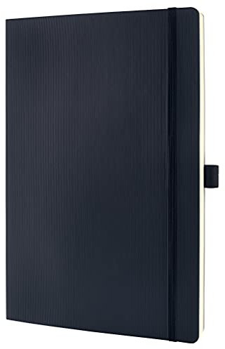 Sigel CO308 Notizbuch A4 dotted schwarz, Softcover, 194 nummerierte Seiten, nachhaltiges Papier, mit Inhaltsverzeichnis, Stiftschlaufe, Falttasche, Gummibandverschluss, Conceptum