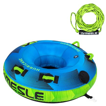 Mesle Pack Bouée Tractée Hurricane avec Corde, 1-2 Personnes, Gonflable Bouée Bateau & Jet Ski Nautique, Bouée Tractable Nautique pour Enfants & Adultes