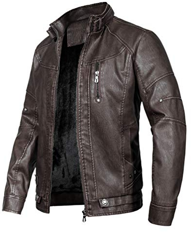 WULFUL Men's Vintage Stand Collar Leather Jacket Motorcycle PU Jacket and Coat