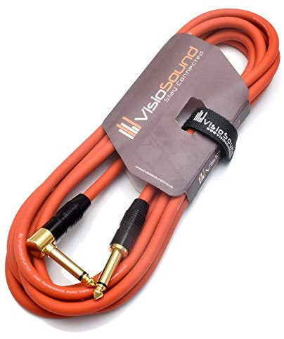 VisioSound Premium Guitar Bass Lead 6.35mm 1/4 Angled Jack/Pro Noiseless Instrument Cable (Red, 3m)