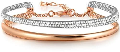 Angelady Bracelet Argent Or Rose Cristaux Personnalisé Jonc - Cadeau Anniversaire Fête des Mères pour Femme Maman - Bijoux avec Boîte Cadeau (B-Argent)