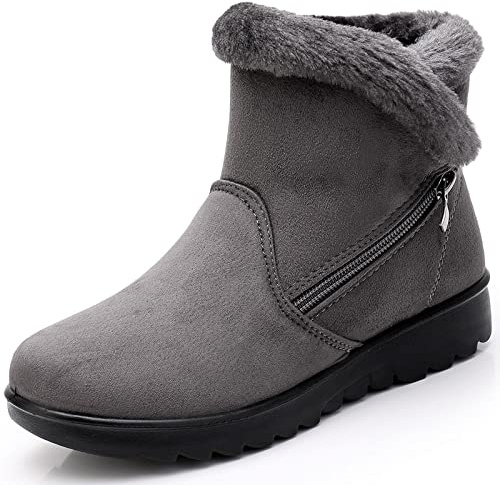 Hsyooes Zapatos Invierno Mujer Botas de Nieve Casual Calzado Piel Forradas Calientes Planas Outdoor Boots Antideslizante Zapatillas para Mujer EU37/fabricante 240,Gray