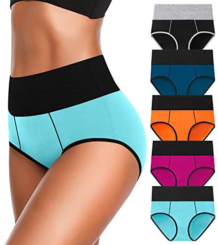 OLIKEME Tummy Control Underwear High Waisted Cotton Panties Briefs for Women Plus Size Full Coverage Panty L