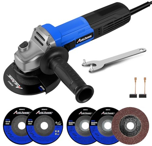AVID POWER Angle Grinder, 7.5-Amp 4-1/2 inch Electric Grinder Power Tools with Grinding Wheels, Cutting Wheels, Flap Disc and Auxiliary Handle for Cutting, Grinding, Polishing and Rust Removal - Blue
