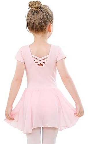 Vestido de Ballet para Niñas Manga Corta Maillot de Danza con Falda de Gasa