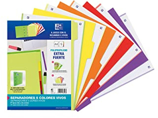 Oxford Strongline, Separadores Archivador 4 anillas A4, Plástico Opaco, 5 Posiciones, 4 Taladros, 5 Colores Vivos