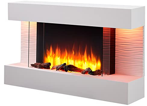 FLAMME Kingston Wall Mounted Fireplace up to 60 with 3 Flame Colours and 13 Mood Lighting Options (43 WHITE)