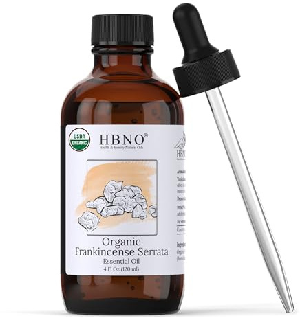 HBNO California Bottled Organic Frankincense Essential Oil 4 fl oz (120ml) - USDA Certified Oil - Organic Frankincense Essential Oil for Skin and Aromtherapy