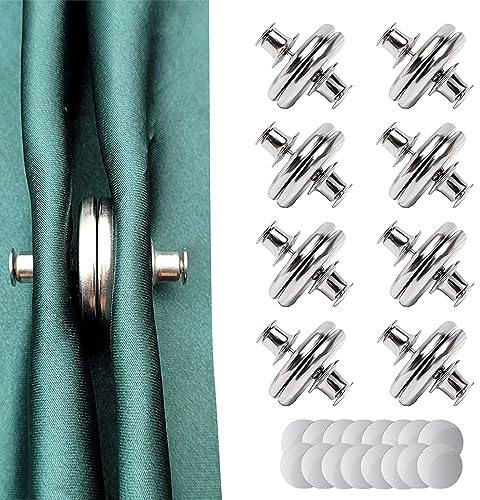 xiaoxianxian 8 Paare Raffhalter Magnetisch, Vorhang Magnetknopf, Magnetischer Verschluss für Vorhänge, Vorhang Fenster Tischdecken, Zuhause Büro Café Dekoration (Silber)
