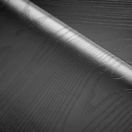 FunStick 60CM×5M Tapete Selbstklebend Schwarz Küche Möbelfolie Selbstklebend Holzoptik Schwarz Arbeitsplatte Folie Selbstklebend Küche Klebefolie Möbel Holzoptik Schwarze Folie für Möbel Schrankpapier