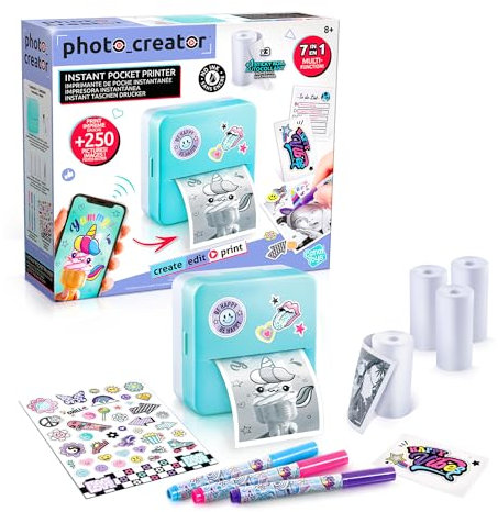 Canal Toys - Photo Creator CLK017- Taschen-Drucker Set für Smartphone mit Markern, Stickern und Thermopapier-Rollen für Instant-Druck, 1 Portabler Drucker, Blau