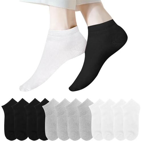 Lakpoau Lot Chaussettes Femme 12 Paires Chaussettes Basses Homme Femme Coton Courtes Sport Respirant Socquettes Femmes 35-38 Sport Anti Transpiration Coton Soquette Femme Courtes Noir, Blanc Et Gris