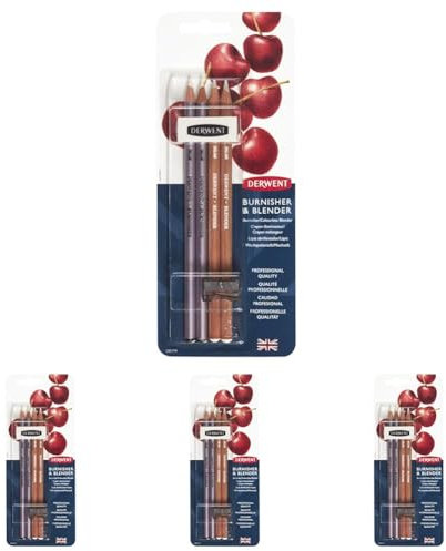 Derwent Blender & Burnisher Pencil Blister Pack, Set Of 4, Eraser & Sharpener Included, Professional Quality, 2301774 (Pack of 4)