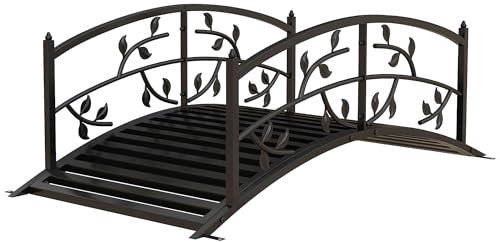 Outsunny 1.2M Metal Garden Bridge with Safety Railings, Arc Footbridge with Vine Pattern, Classic Retro Small Decorative Pond Bridge for Creeks Streams Borders, Black