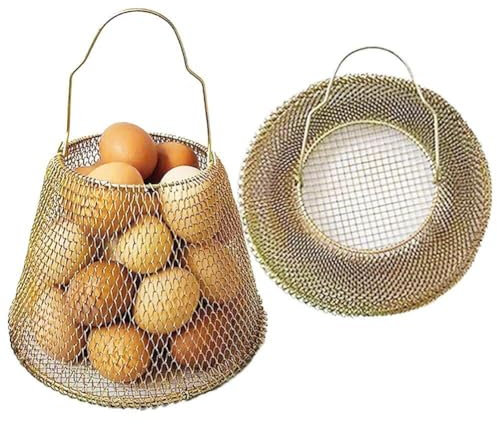 Tsffae Cestas Plegables para Huevos, Cesta De Alambre Portátil para Recoger Huevos, Cesta De Frutas De Metal con Asa, Decoración De Encimera De Cocina para Hogar De Granja