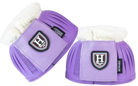 Harrison Howard Rubber Pull-on Bell Boots with Fleece Lining and Extra-Large Leather Touch-Close Tape Hoof Overreach Protection for Horses Sold in Pairs Violet XL