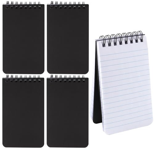 GEBETTER 4 Stück x 75 Blätter Mini Notizblock A7 Notizbuch Klein Spirale Pocket Notizheft mit schwarzer Abdeckung Linierte Notebook für Schulsachen Lernen zubehör Treffen Schule Büro Memos