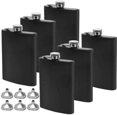 Fiaschetta in acciaio inox, 6 pezzi, regalo per uomini, fiaschetta in acciaio inox, per liquori, bottiglia da whisky portatile da 8 oz in acciaio inox, con imbuto per uomini, donne, campeggio