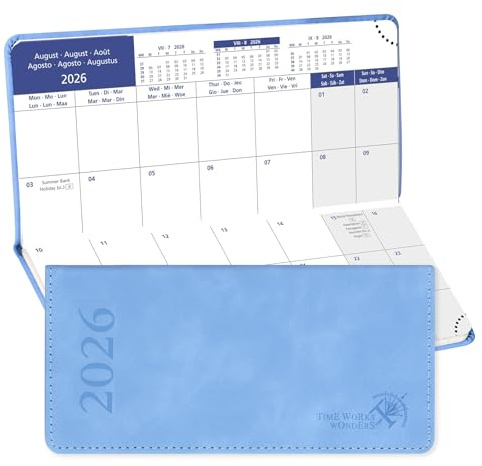 POPRUN Agenda Mensile 2026 Tascabile, 17 x 8 cm, Monthly Planner 2026 (Gen. 2026 - Dic. 2026), Copertina Morbida in Pelle PU, 2 Pagine per Mese, Carta Spessa da 80 GSM, Blu Cielo CBL