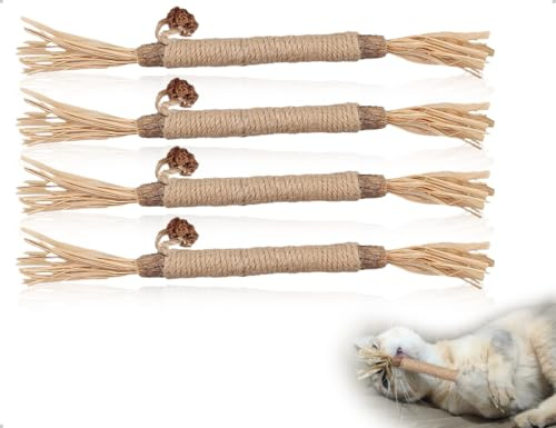 Empezando 4 palitos de Hierba gatera para el Cuidado Dental de Gatos Ideales para Jugar,Masticar,aliviar el estrés,cuidar los Dientes y Combatir el Mal Aliento,Entretenimiento y recompensas