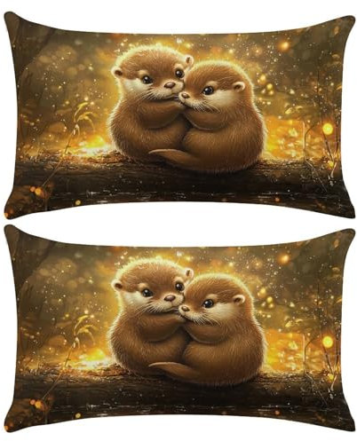 Set of 2 Cushion Covers, Decorative Pillow Covers for Bed, Throw Pillow Cases for Bedroom, 16x32 Inch Linen Cushions, Large Cushions for Sofa, Beaver Pillowcase for Outdoor Home Decor 40x80cm F-1094