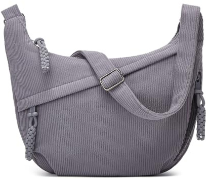 Jiliyote Umhängetasche Damen Cord Tasche Damen Crossbody Bag Crossbag mit verstellbarem Schultergurt für Arbeit Reisen Alltag (Hellgrau)