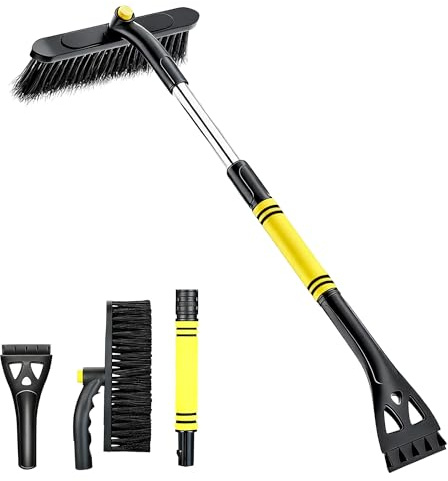 ZZY Long Handled Ice Scraper for Car Windscreen, Extendable Car Ice Scraper Non Scratch with Ergonomic Ultra-Soft Foam Handle, Car Scraper with 360 Degree Rotating Head for Cars, Trucks and SUVs