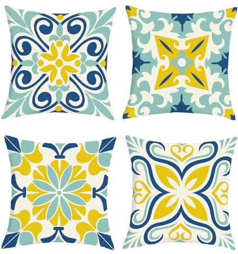 Joymaison Federe per Cuscini Divano 45x45 set di 4 Fiore Boho Mediterraneo Federa Copri Cuscino Floreale Geometrico Marocchino Mandala Federe Confezione Copricuscini Quadrati per Camera da Letto