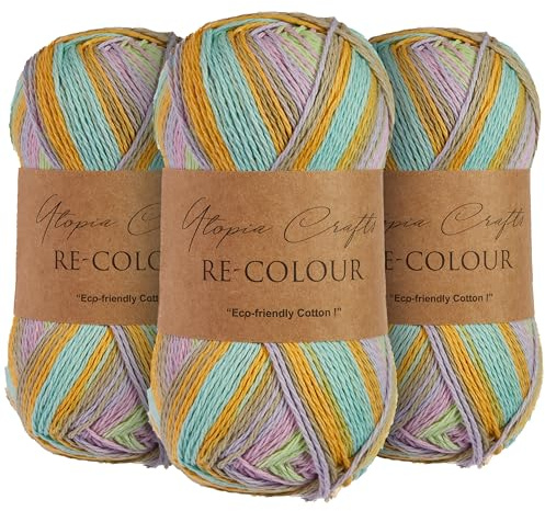Utopia Crafts Re-Colour Ombre Lot de 3 pelotes de fil à tricoter et crochet 100 g (fleurs fraîches)
