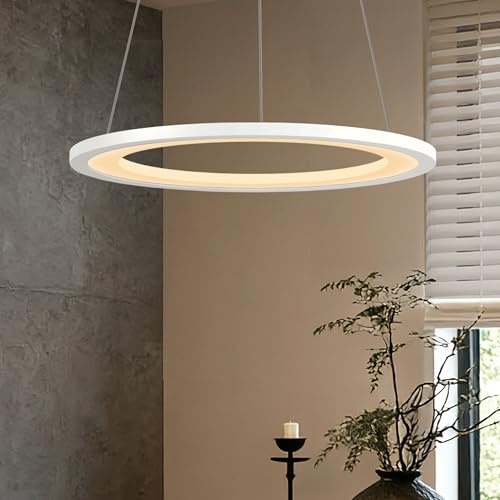 doporro Suspension Luminaire LED Dimmable Lampe Plafond Blanc Sablé 20W Lustre Réglable Éclairage Suspendu Intérieur avec Télécommande Salon Salle à Manger Chambre Luvina01