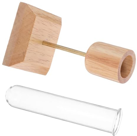 LALAFINA Creative Hydroponic Glass Vase with Oak Wood Base, Unique Desktop Flower Planter for Indoor Tabletop Decoration and Home Living Room Display