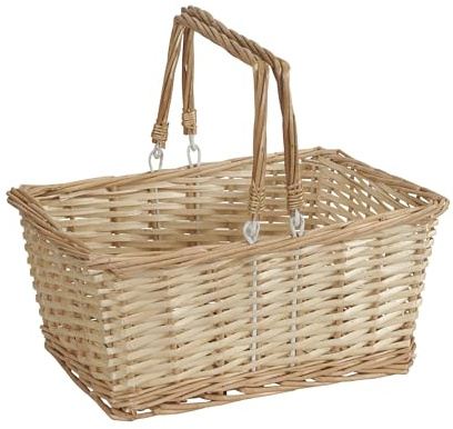 Household Essentials Woven Market Basket, Handwoven Willow Weave, Stylish Handles with Durable Metal Anchors, Classic and Versatile, Attractive, Spacious, Lightweight, Natural