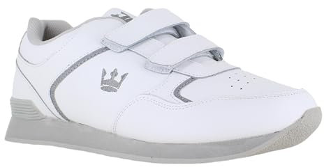 Crown King Mens/Womens Leather Lace Up/Touch Fasten Crown Green Bowling Sports Shoes Trainers UK 8 / EU 42 White/Grey - Touch Fasten