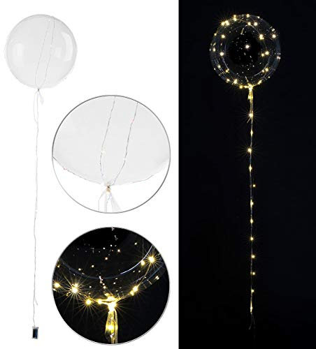 infactory Ballon mit Lichterkette: Luftballon mit Lichterkette, 40 warmweiße LEDs, Ø 30 cm, transparent (Helium Ballon mit, Ballonlicht, Durchsichtiger)