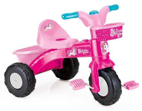 DOLU Trike a pedale per bambini, a tema unicorno, con cestini per giocattoli, ideale per bambini dai 24 mesi in su, colore: rosa