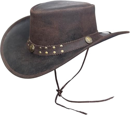 Brandslock Sombrero vintage negro y marrón de ala ancha estilo australiano para hombre