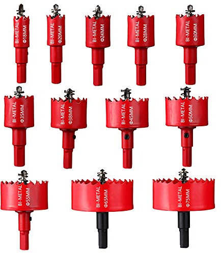 ASNOMY Lot de 12 scies-cloches bimétalliques de grande taille pour percer des panneaux, du plastique, des tuyaux, du bois, des panneaux de fibres, du métal souple 18-75 mm